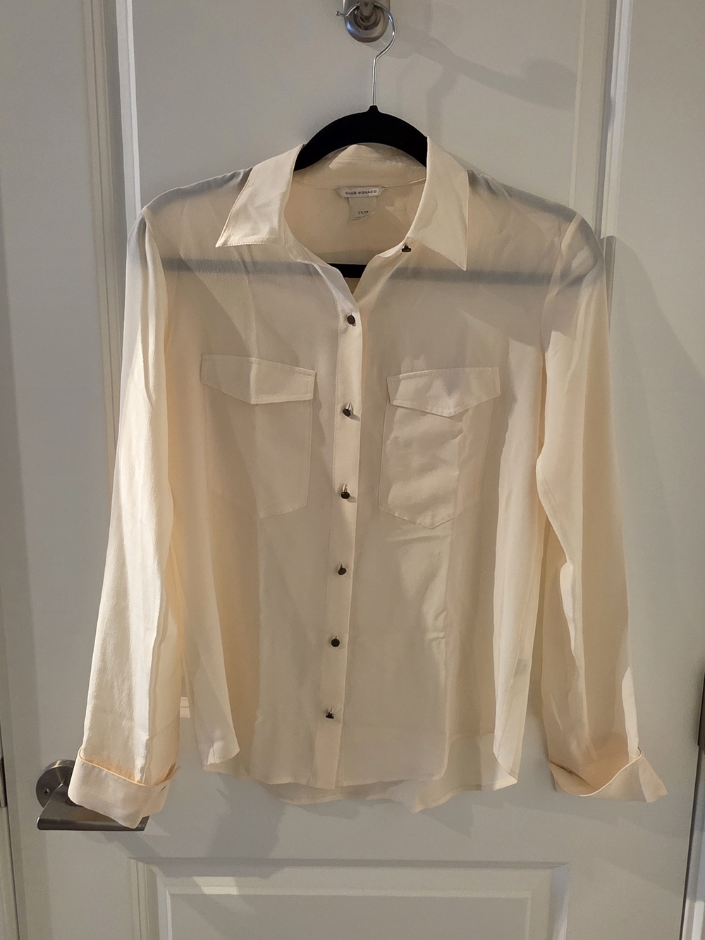 Club Monaco Cream Button-Front 100% Silk Blouse